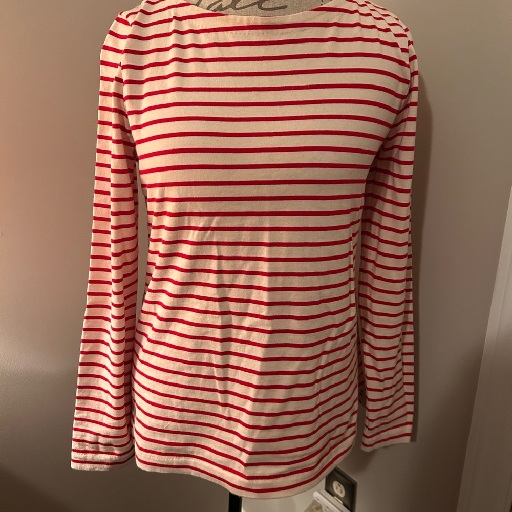 JCREW Red and White Striped Long Sleeve cotton Shirt.